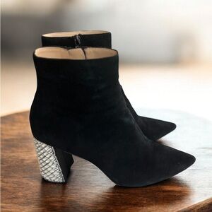 Betsey Johnson Black Ankle Boots with Glittering Silver Heel